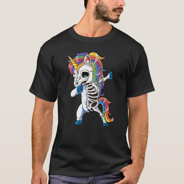 T-shirt Dabbing Unicorn Skeleton Halloween Girls Dab  1 (Devant)