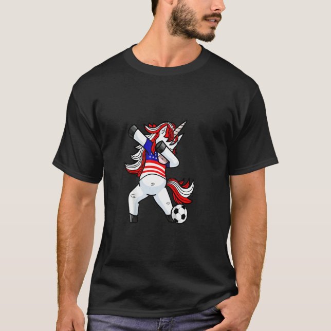 T-shirt Dabbing Unicorn Soccer États-Unis Drapeau américai (Devant)