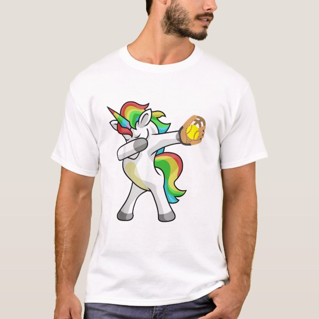 T-shirt Dabbing Unicorn Softball Player Funny Dab Dance Ra (Devant)