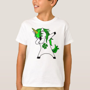 T-shirt Dabbing Unicorn St. Patrick's Day Shamrock vert