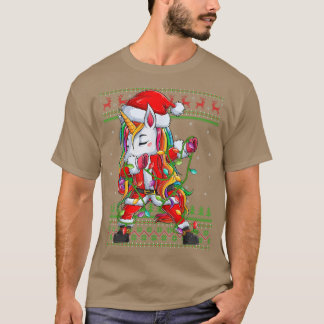 T-shirt Dabbing Unicorn Xmas Lights Ugly Père Noël Unicorn