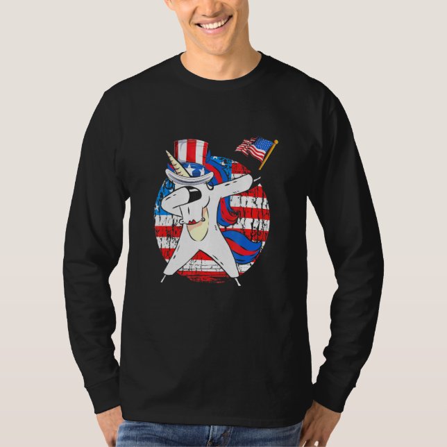 T-shirt Dabbing Unicorne Arc-en-ciel Patriotique Américain (Devant)
