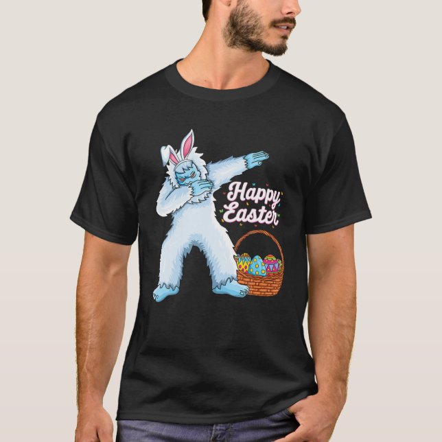 T-shirt Dabbing Yeti Oeufs De Pâques Bunny Enfants Garçons (Devant)