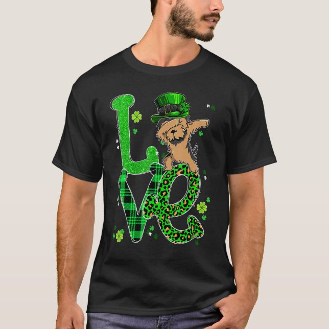 T-shirt Dabbing Yorkie Dog LOVE Shamrock St Patrick's Day (Devant)