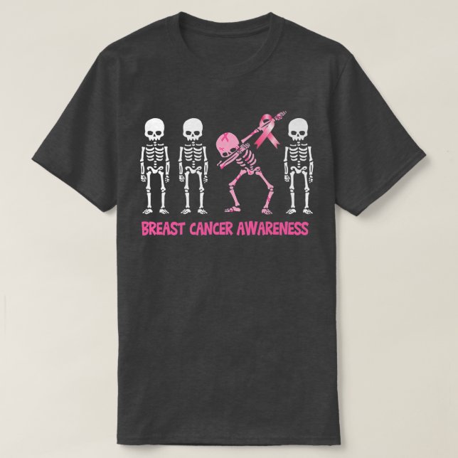 T-shirt Dabeton Squelette rose Ruban Cancer du sein Hallow (Design devant)