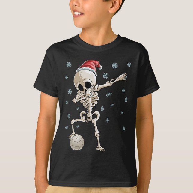 T-shirt Dabeton Volleyball de squelette Noël Santa Hat T (Devant)