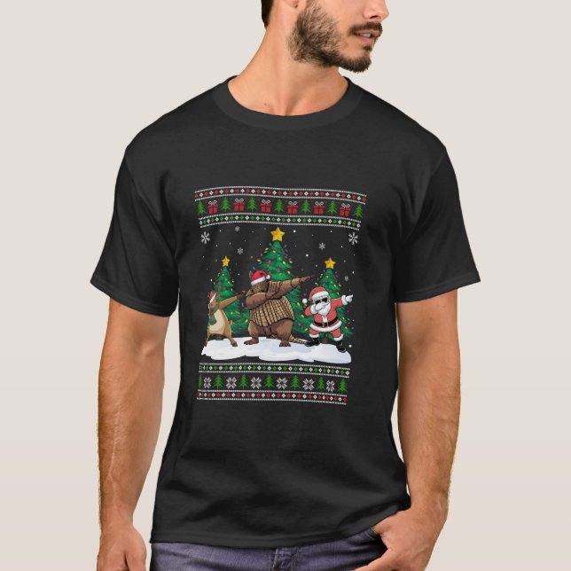 T-shirt Dabing Père Noël Reindeer Armadillo Lumières Arbre (Devant)