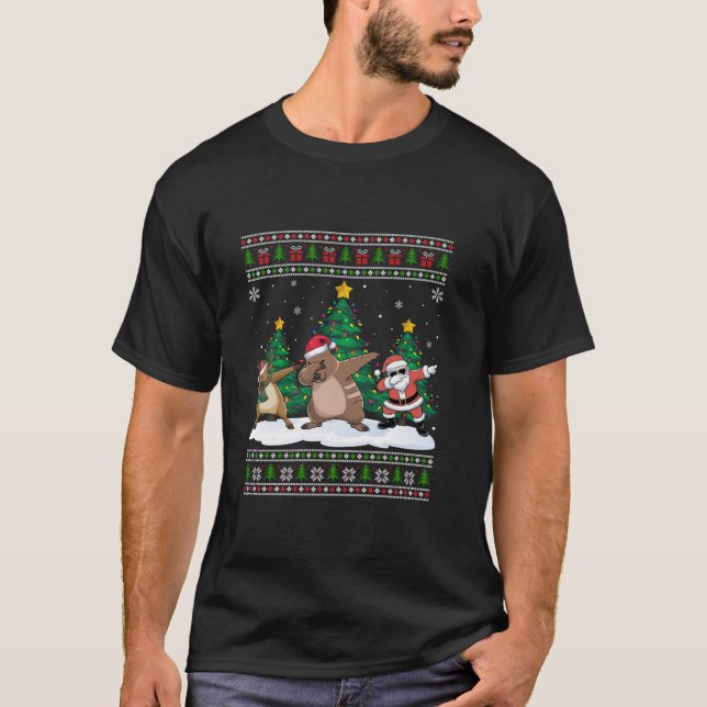T-shirt Dabing Père Noël Reindeer Capybara Arbre Lumière l (Devant)