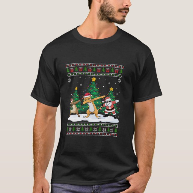 T-shirt Dabing Père Noël Reindeer Caracal Tree Lumières Xm (Devant)