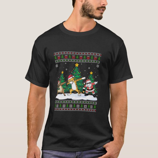 T-shirt Dabing Père Noël Reindeer Cheetah Tree éclaire Xm  (Devant)