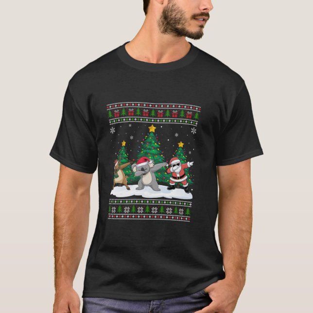 T-shirt Dabing Père Noël Reindeer Koala Tree éclaire les v (Devant)