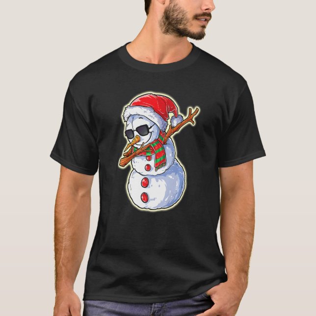 T-shirt Dabing Snowman Santa Chapeau avec lunettes de sole (Devant)