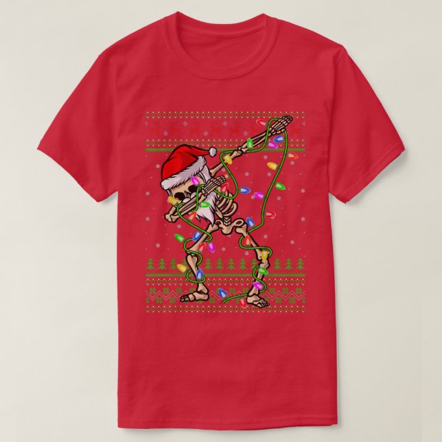 T-shirt Dabler Squelette Xmas Lights Ugly Père Noël Skelet (Design devant)