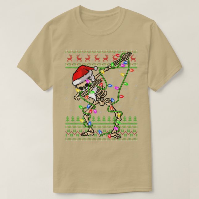 T-shirt Dabler Squelette Xmas Lights Ugly Père Noël Skelet (Design devant)