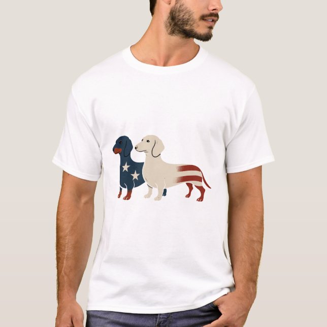 T-shirt Dachshund 4 juillet Amoureux de les chiens Hommes  (Devant)