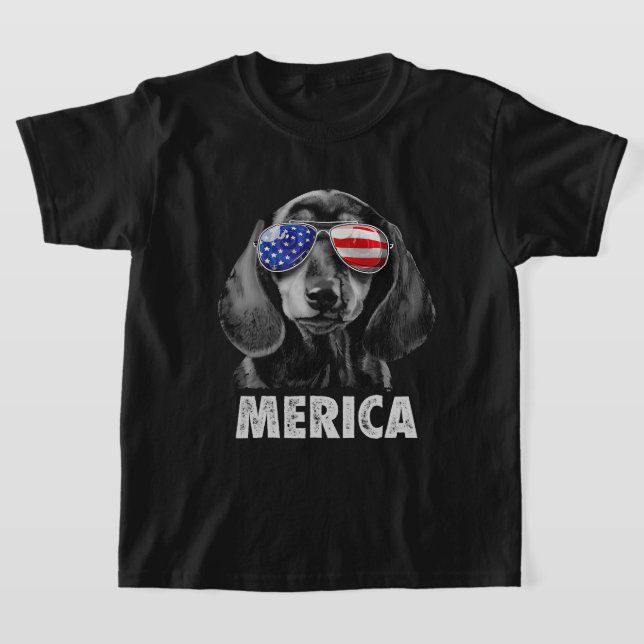 T-shirt Dachshund 4th of July Merica Men American Flag Sun (Poser)