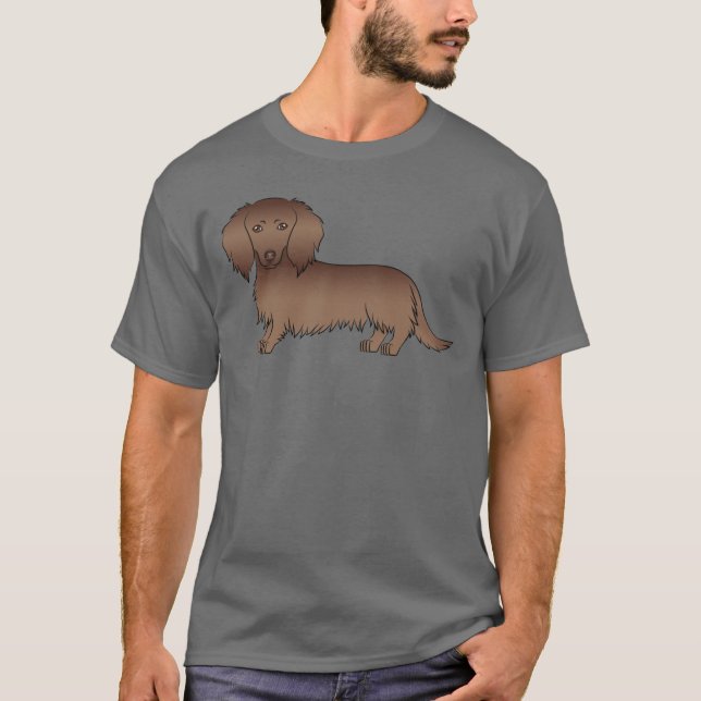 T-shirt Dachshund à longs poils au chocolat Chien de dessi (Devant)