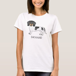 T-shirt Dachshund à poil court piebalde noir et feu & Text