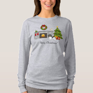 T-shirt Dachshund à poil court pied noir et feu Noël