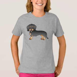 T-shirt Dachshund à poil dur noir et feu, chien de dessin 