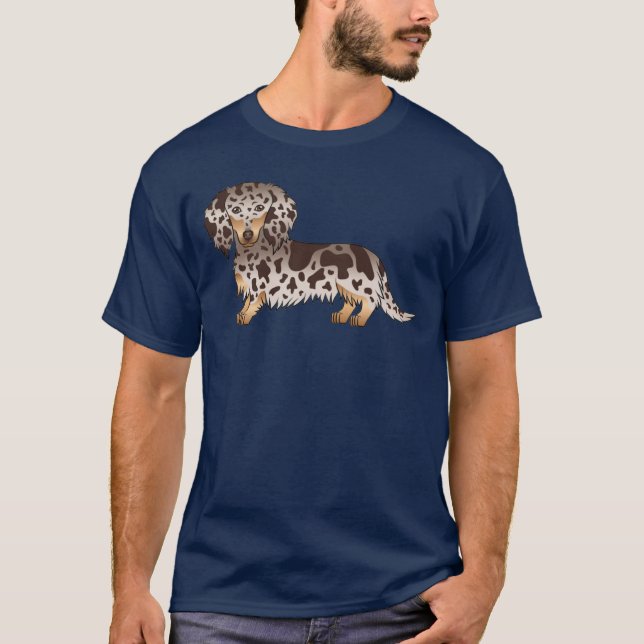 T-shirt Dachshund à poil long chocolat et panaché de tan (Devant)