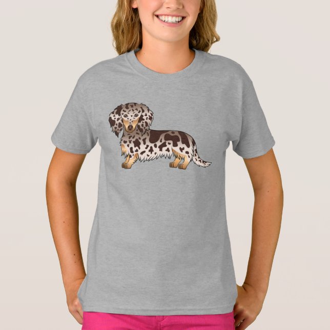 T-shirt Dachshund à poil long chocolat et panaché de tan (Devant)