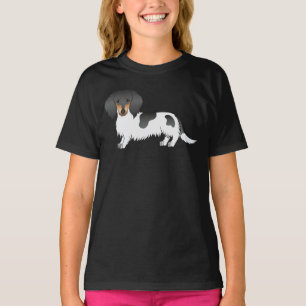 T-shirt Dachshund à poil long piebalde noir et feu
