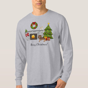 T-shirt Dachshund à poil ras chocolat et fauve - Noël