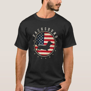 T-shirt Dachshund à poils longs Drapeau Usa 4 juillet Mama