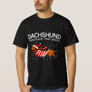 T-shirt Dachshund à travers la neige drôle chien Noël
