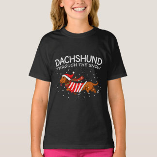 T-shirt Dachshund à travers la neige drôle chien Noël