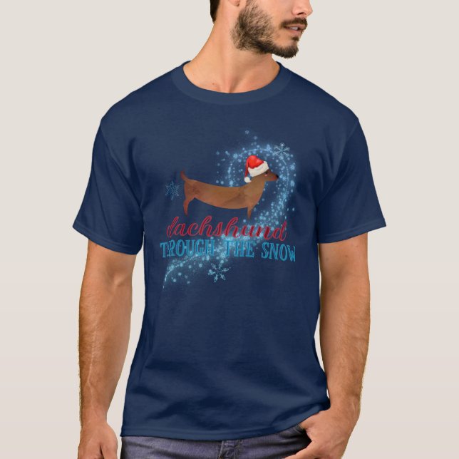 T-shirt Dachshund à travers la neige Père Noël Chien Noël (Devant)