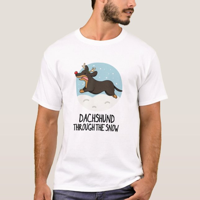 T-shirt Dachshund À Travers Le Jeu De Noël De Neige Drôle (Devant)