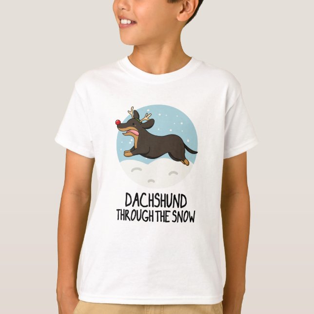 T-shirt Dachshund À Travers Le Jeu De Noël De Neige Drôle (Devant)