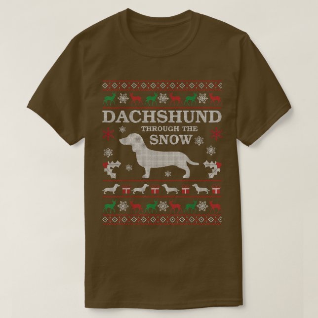 T-shirt Dachshund à travers le pull de Noël moche neige  (Design devant)