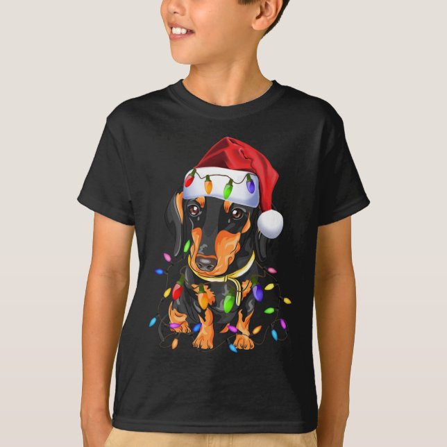 T-shirt Dachshund Amoureux de les chiens de Noël mignons (Devant)