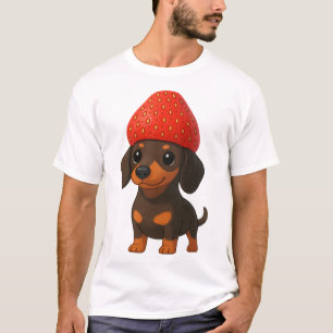 T-shirt Dachshund amusant avec des fraises et un chapeau f
