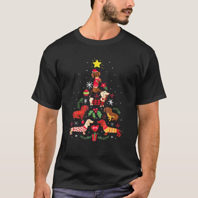 T-shirt Dachshund amusant Noël Noël Noël Arbre Chiens Amou (Devant)