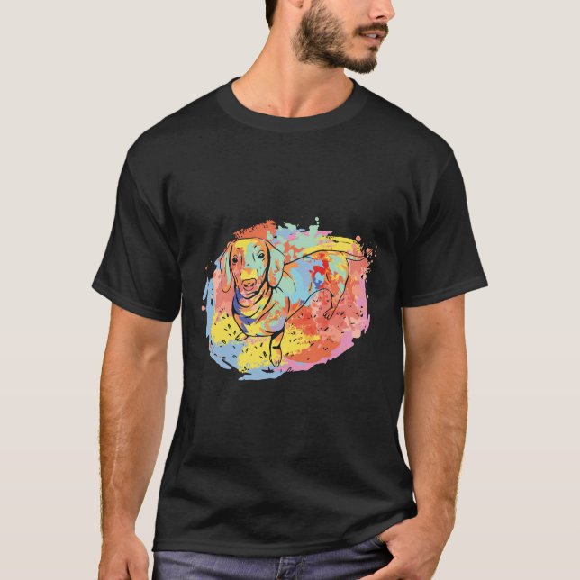 T-shirt Dachshund Aquarelle Art (Devant)