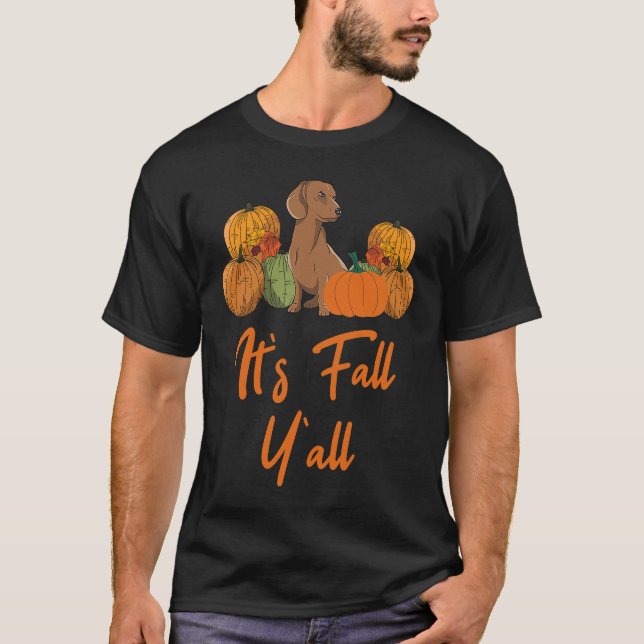 T-shirt Dachshund Autumn Fall Season Leopard Pumpkin Dog (Devant)