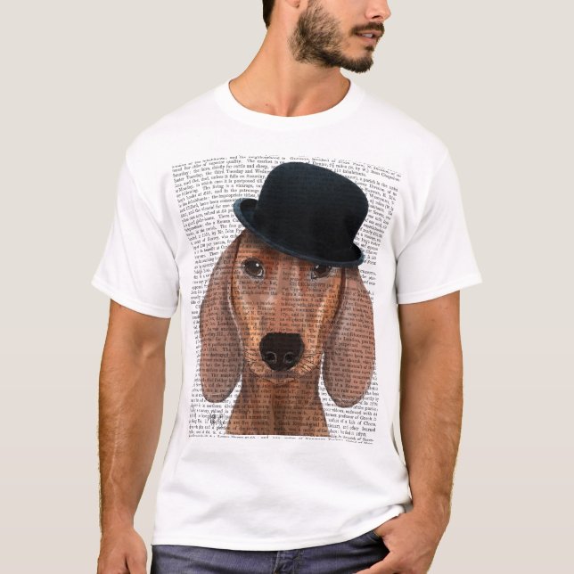 T-shirt Dachshund avec Casquette Black Bowler (Devant)