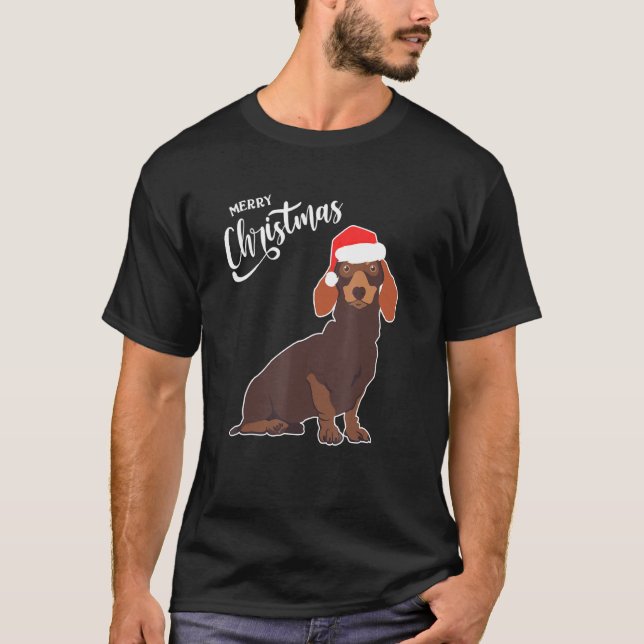 T-shirt Dachshund avec chapeau de Noël Joyeux Noël Chien N (Devant)