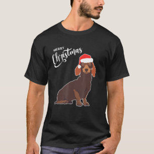 T-shirt Dachshund avec chapeau de Noël Joyeux Noël Chien N
