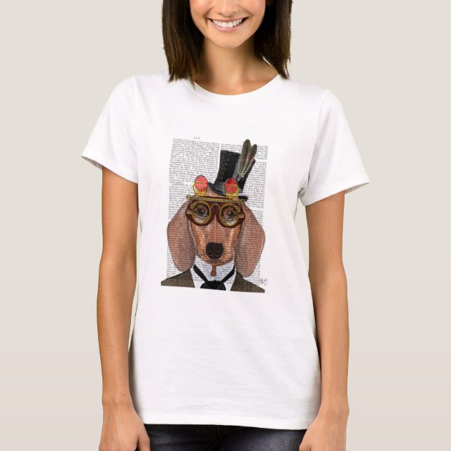 T-shirt Dachshund avec chapeau supérieur et lunettes (Devant)