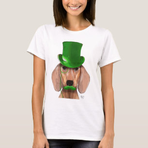 T-shirt Dachshund avec chapeau vert et moustache