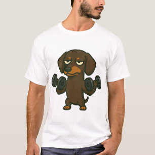 T-shirt Dachshund avec entraînement de fitness haltère bic