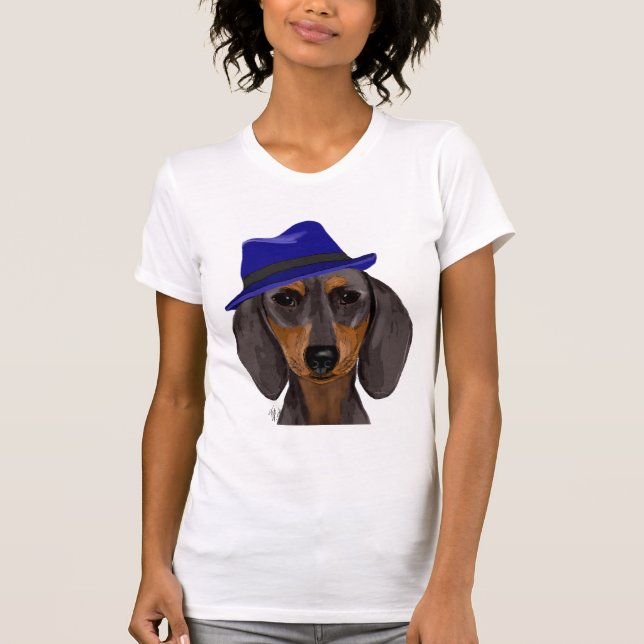 T-shirt Dachshund Avec Trilby Bleu (Devant)