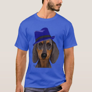 T-shirt Dachshund Avec Trilby Bleu