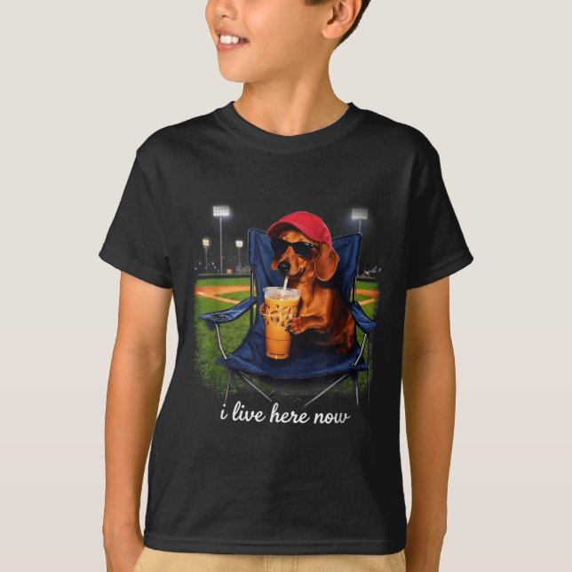 T-shirt Dachshund boit du café glacé terrain de baseball e (Devant)