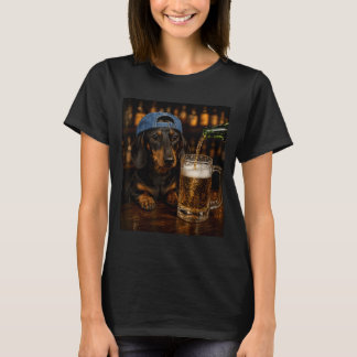 T-shirt Dachshund buvant de la bière Mème de chien drôle V